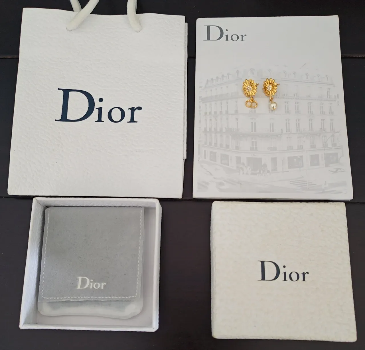 Dior Daisy Asymmetrical Floral Pearl Drop Earrings 3