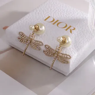 Dior Dragonfly Pavé Crystal and Pearl Earrings