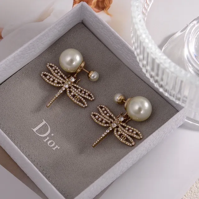 Dior Dragonfly Pavé Crystal and Pearl Earrings 2