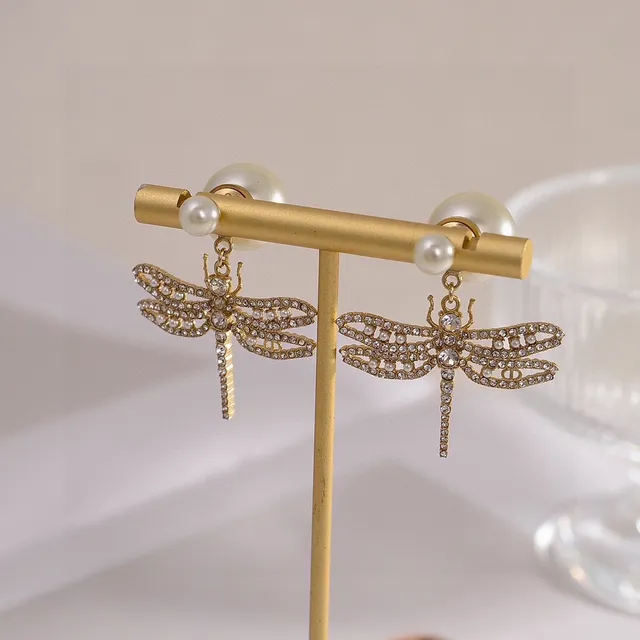 Dior Dragonfly Pavé Crystal and Pearl Earrings 5