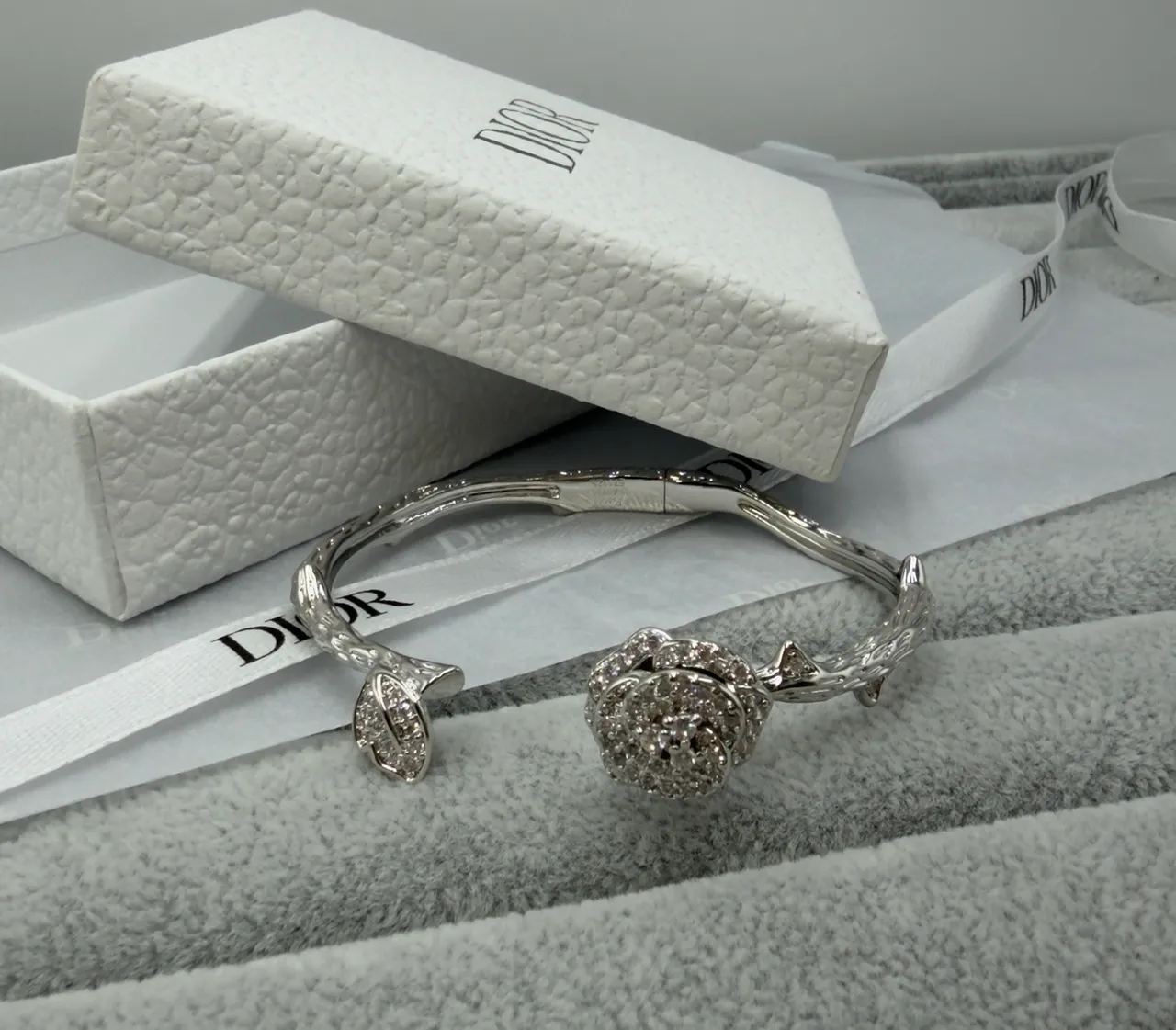 Dior Floral Pavé Crystal Vine Stem Open Bangle Bracelets 2
