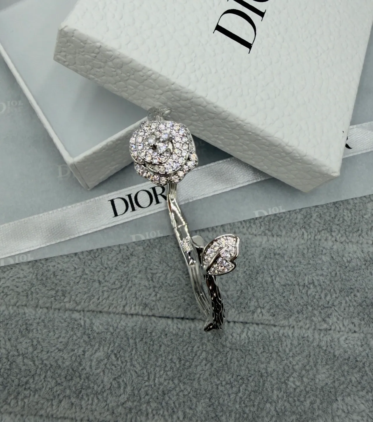 Dior Floral Pavé Crystal Vine Stem Open Bangle Bracelets 3