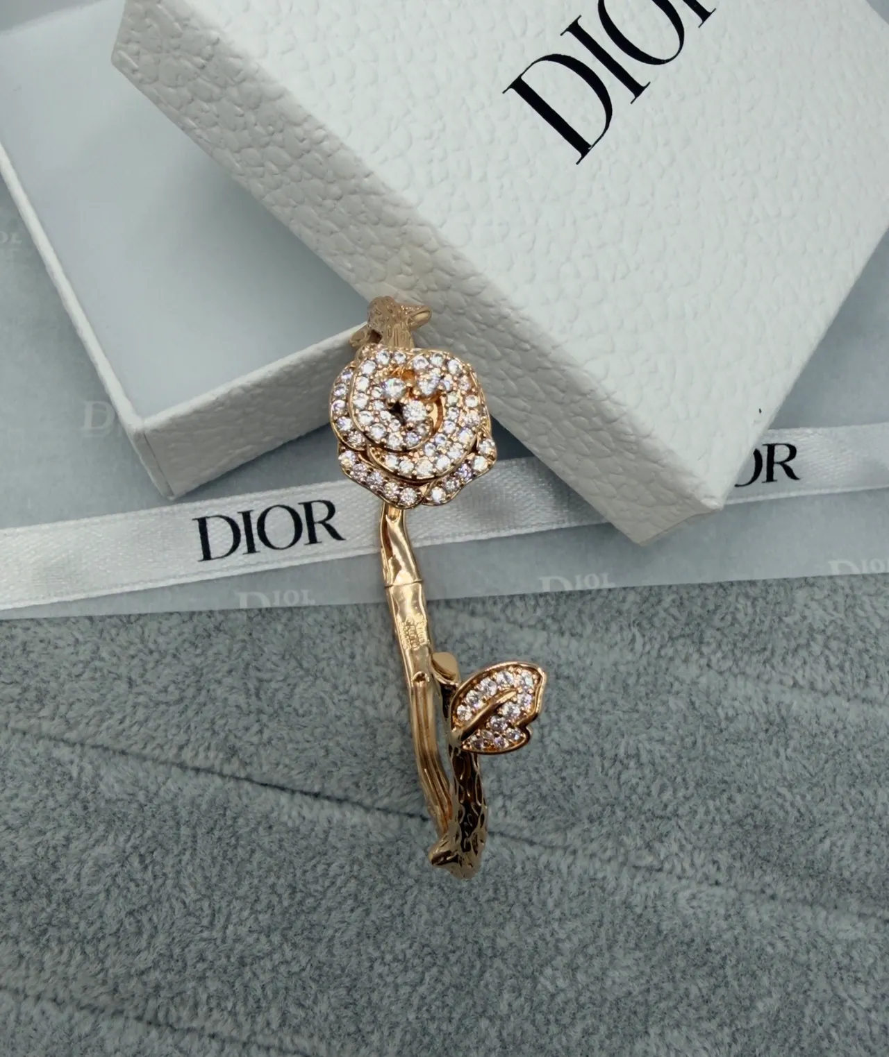 Dior Floral Pavé Crystal Vine Stem Open Bangle Bracelets 4
