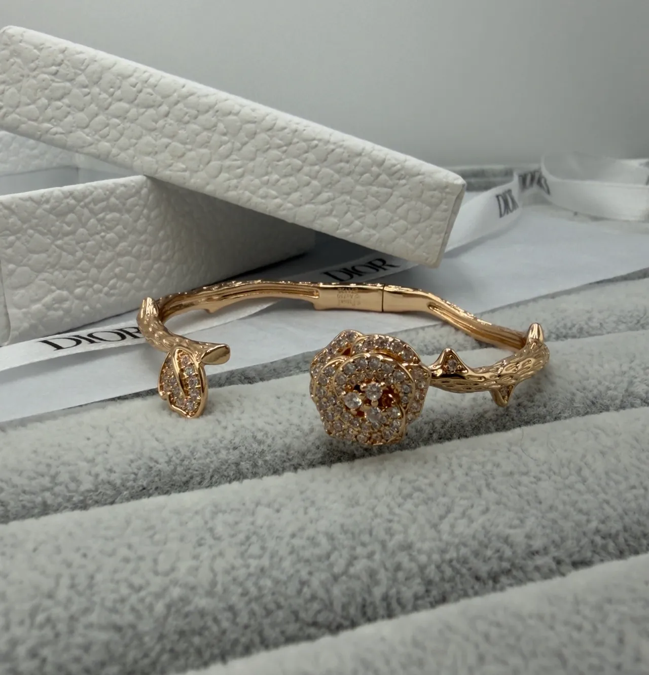 Dior Floral Pavé Crystal Vine Stem Open Bangle Bracelets 5