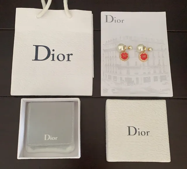 Dior Floral Pearl-Trimmed Red Enamel Earrings 4