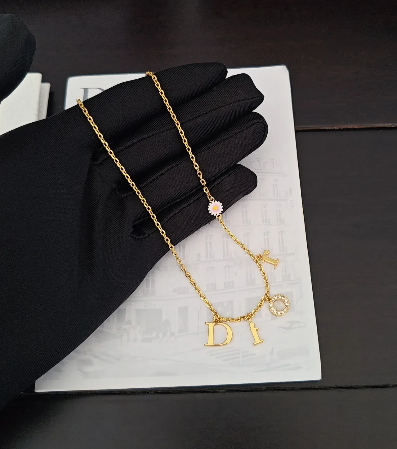 Dior Gold Chain Alphabet Letter Charms Necklace 4