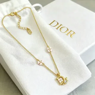 Dior Collier Chaîne Dorée Rose Émaillée Charms Floraux