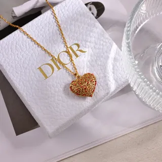 Dior 金红镂空心形嵌饰项链
