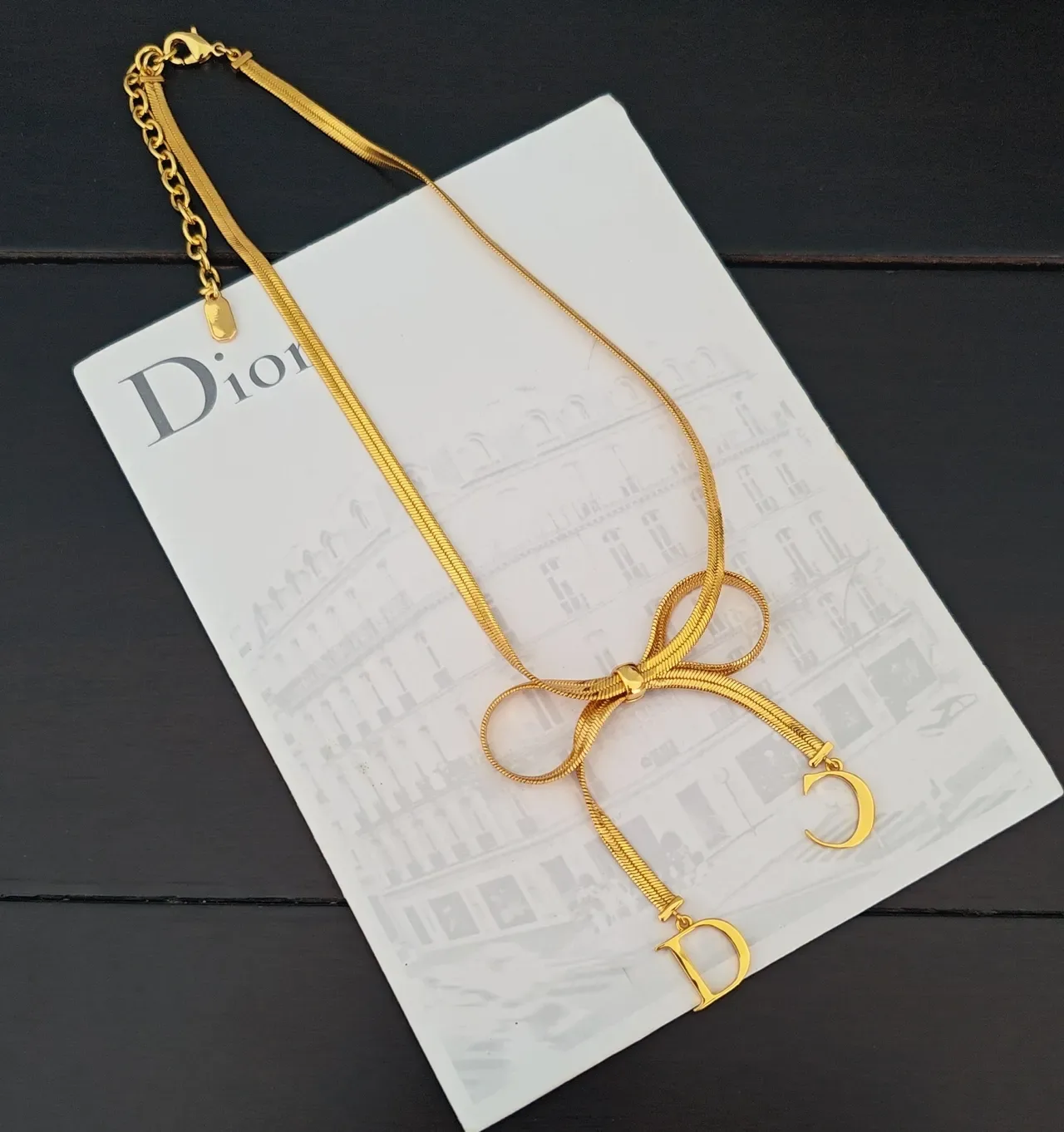 Dior Gold Snake Chain Bow Knot Necklace 2