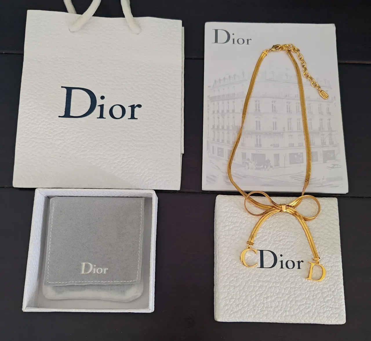 Dior Gold Snake Chain Bow Knot Necklace 3