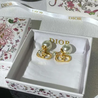 Dior Boucles d'Oreilles Perle Motif Ovale Doré