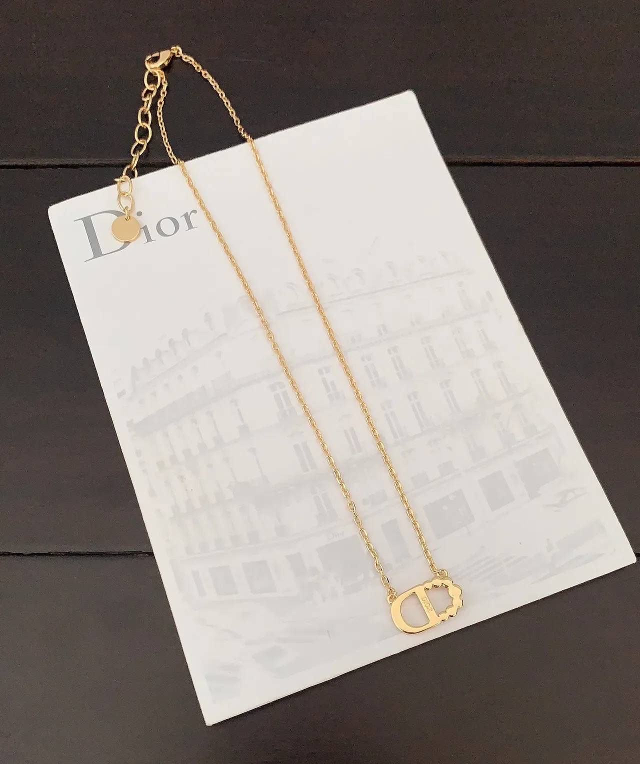 Dior Gold White Chain D-Shaped Pendant Necklace 2