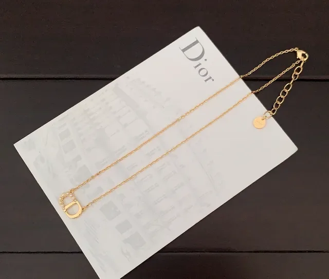 Dior Gold White Chain D-Shaped Pendant Necklace 3