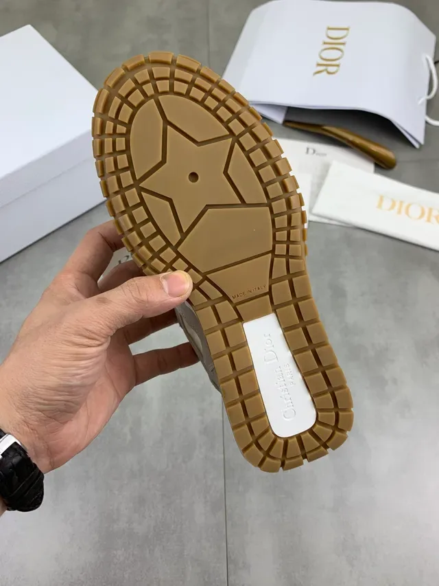 Dior Gray Beige Layered Suede And Mesh Upper Gum Rubber Outsole Lifestyle Sneakers 3