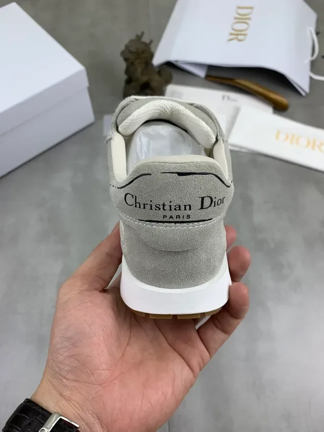 Dior Gray Beige Layered Suede And Mesh Upper Gum Rubber Outsole Lifestyle Sneakers 4