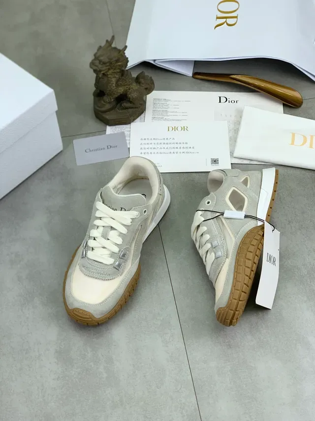 Dior Gray Beige Layered Suede And Mesh Upper Gum Rubber Outsole Lifestyle Sneakers 6