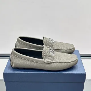 Dior Gray Black Pebbled Leather Embossed Oblique Monogram Loafer