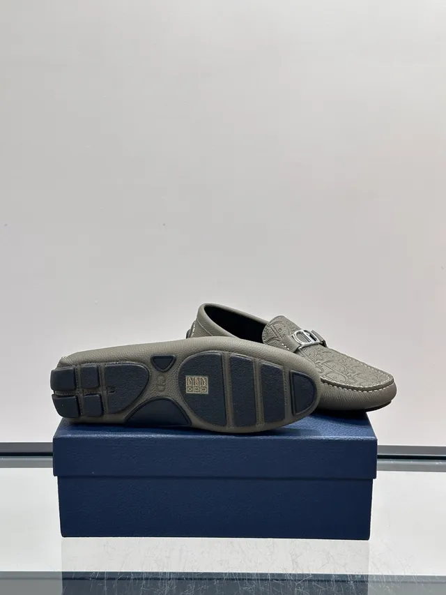 Dior Mocassin cuir gris noir grainé embossé monogramme oblique 2