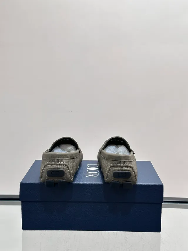 Dior Mocassin cuir gris noir grainé embossé monogramme oblique 3