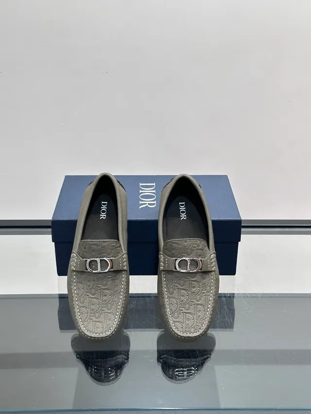 Dior Mocassin cuir gris noir grainé embossé monogramme oblique 4