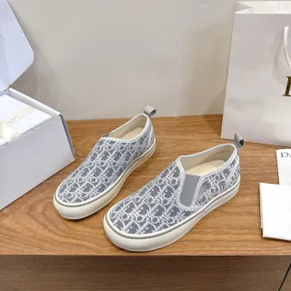Dior Gray Blue Monogram Jacquard Upper Slip-On Construction Casual Shoes