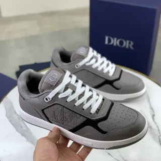 Dior Gray White Low-Top Embossed Monogram Lifestyle Sneakers