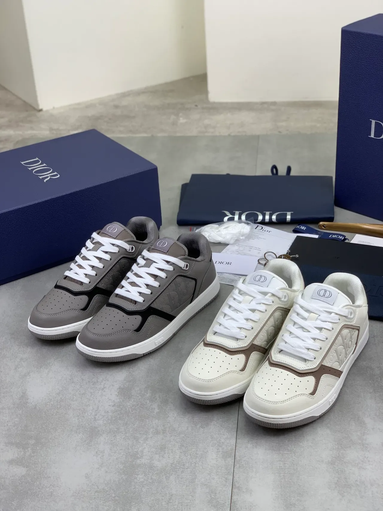 Dior Gray White Low-Top Embossed Monogram Lifestyle Sneakers 2