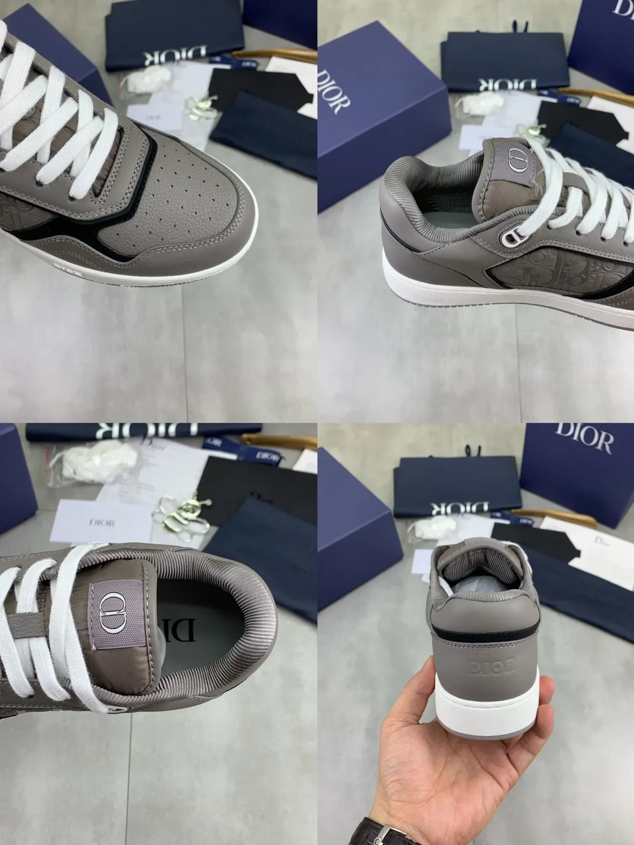 Dior Gray White Low-Top Embossed Monogram Lifestyle Sneakers 3