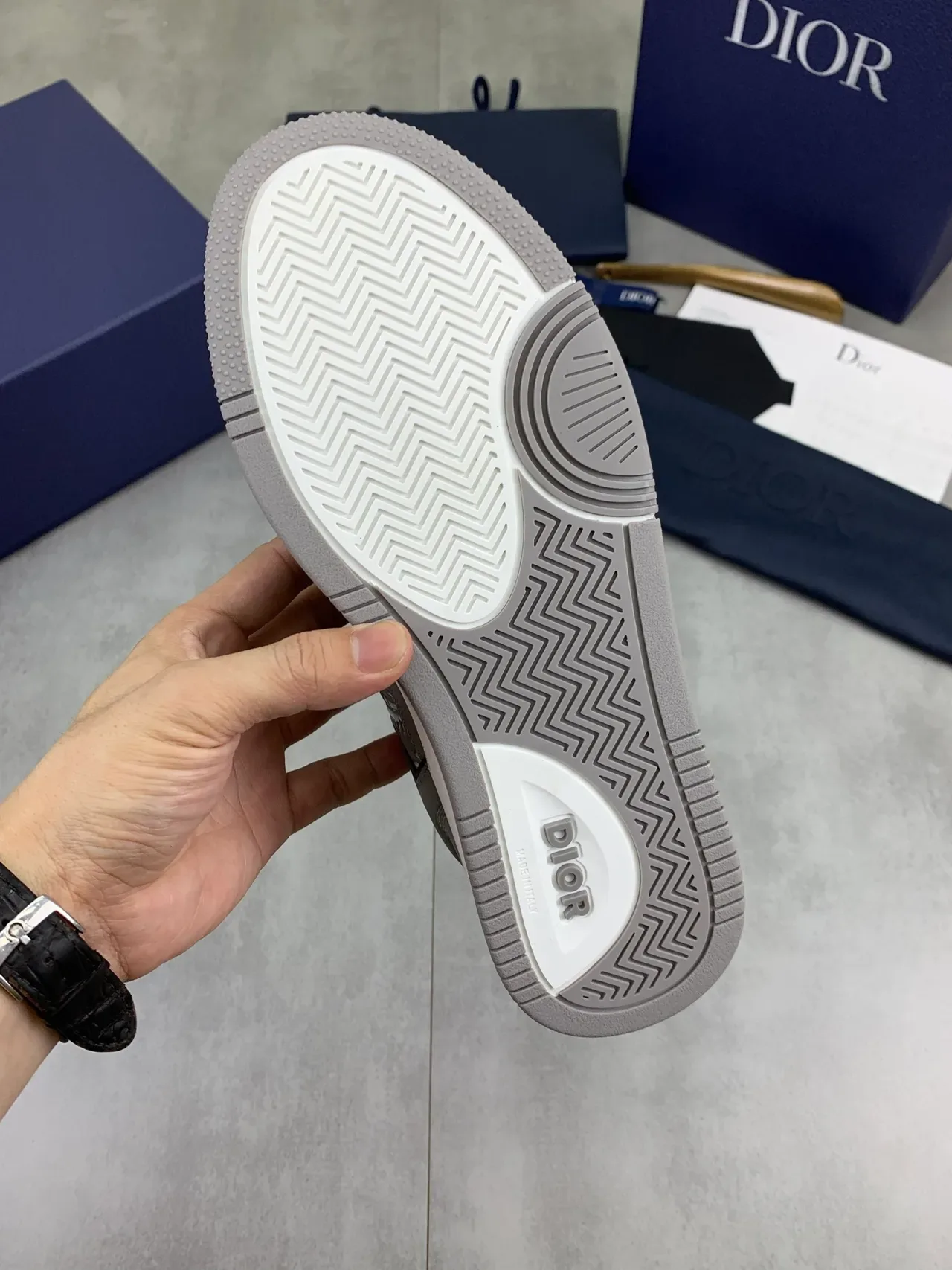 Dior Gray White Low-Top Embossed Monogram Lifestyle Sneakers 4