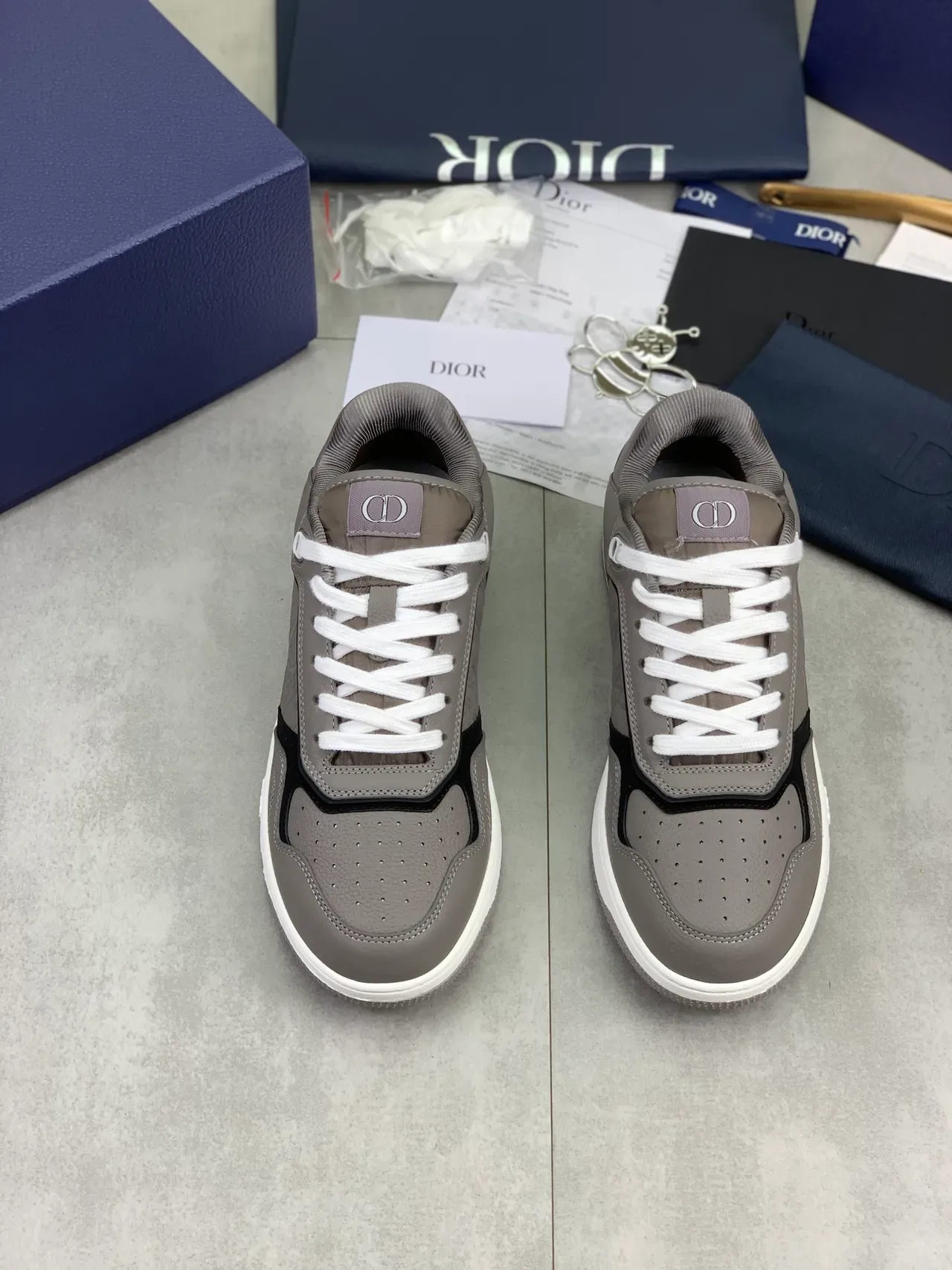 Dior Gray White Low-Top Embossed Monogram Lifestyle Sneakers 5