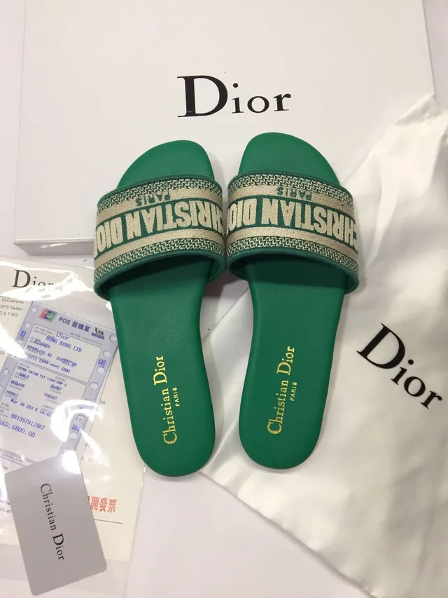 Dior Verde Bege Largo Tricotado Logo Cinto Letra Revertida Chinelos 3