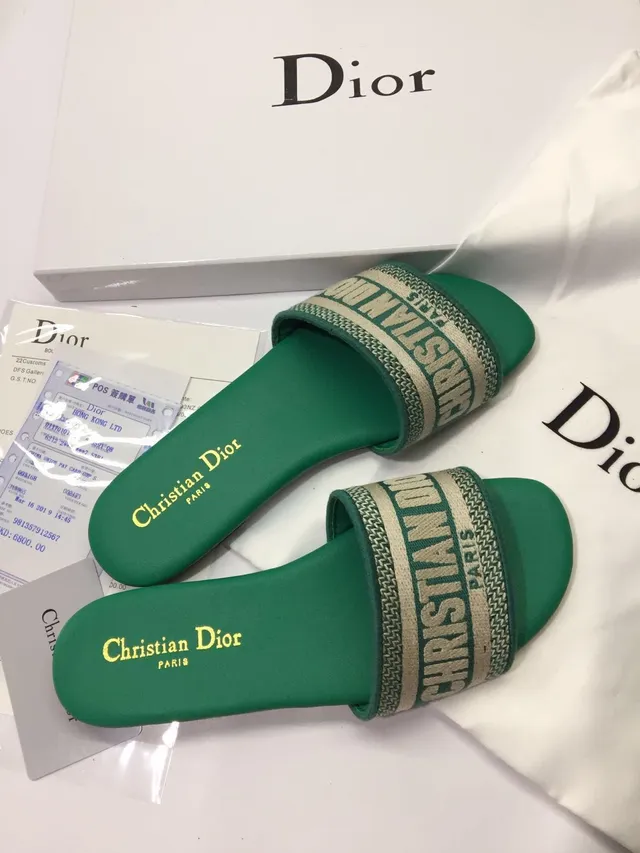 Dior Verde Bege Largo Tricotado Logo Cinto Letra Revertida Chinelos 4