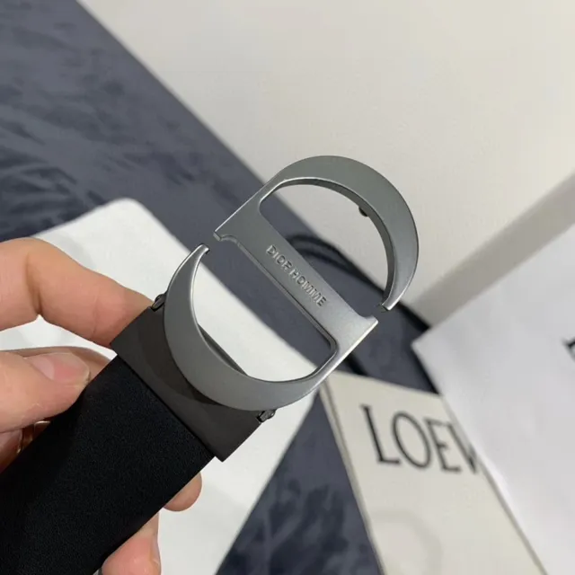 Dior Homme D-Shaped Buckle Black Leather Belt 7