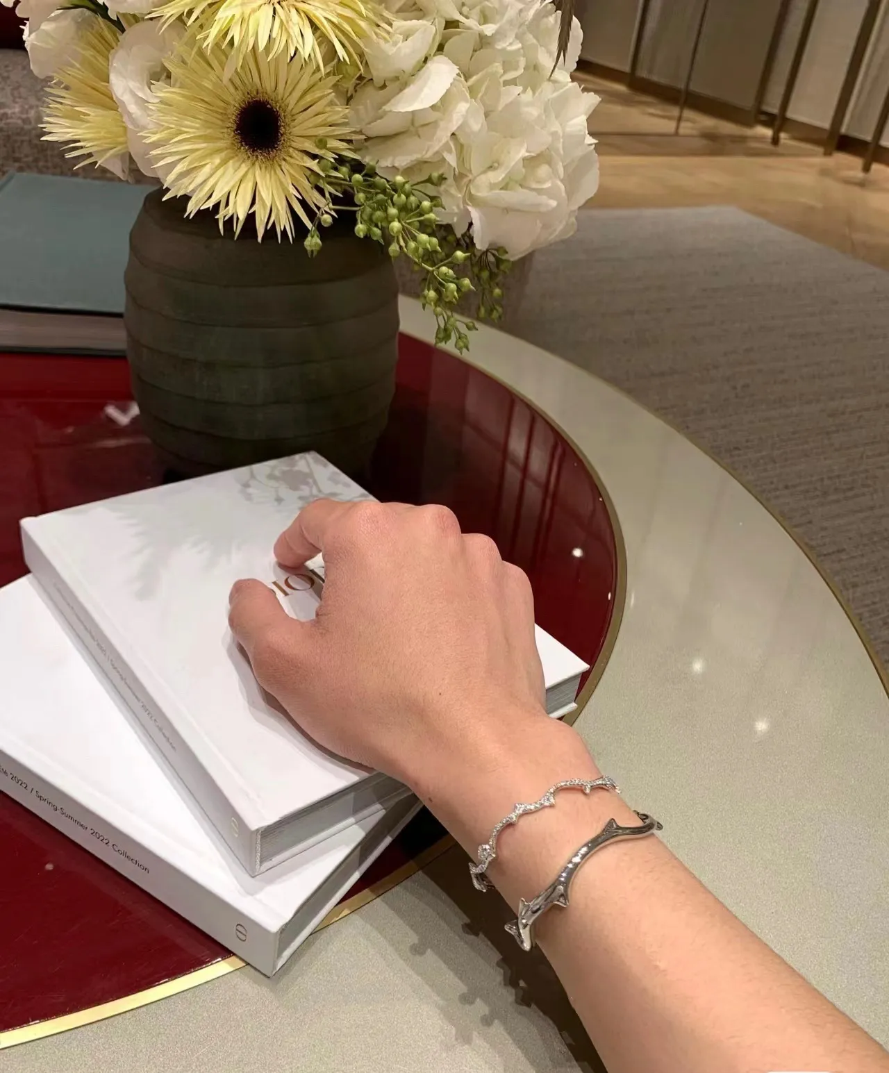 Dior Irregular Openwork Pavé Crystal Dual-Tone Bracelets 8
