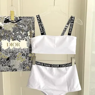 Dior J'adore White Bandeau Top and High-Waisted Briefs Swimwear