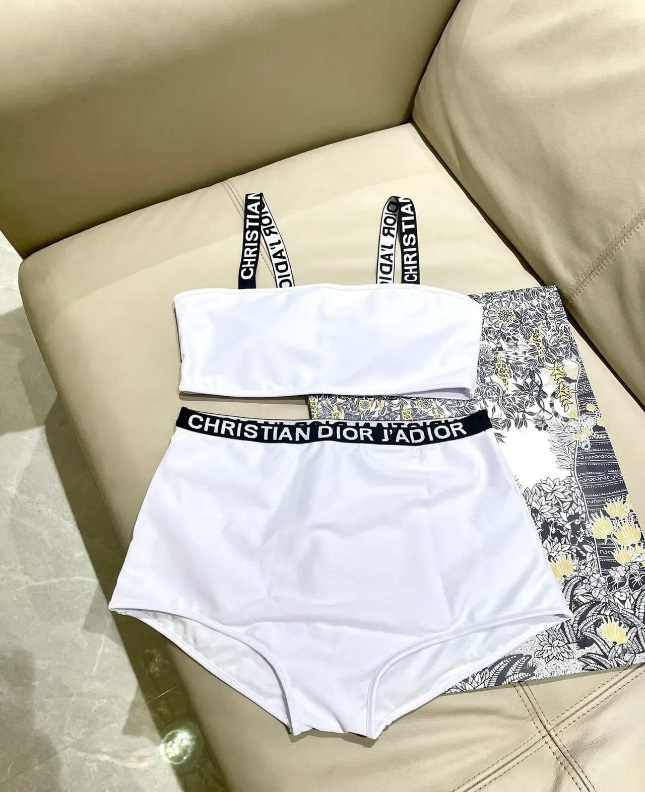 Dior J'adore White Bandeau Top and High-Waisted Briefs Swimwear 2