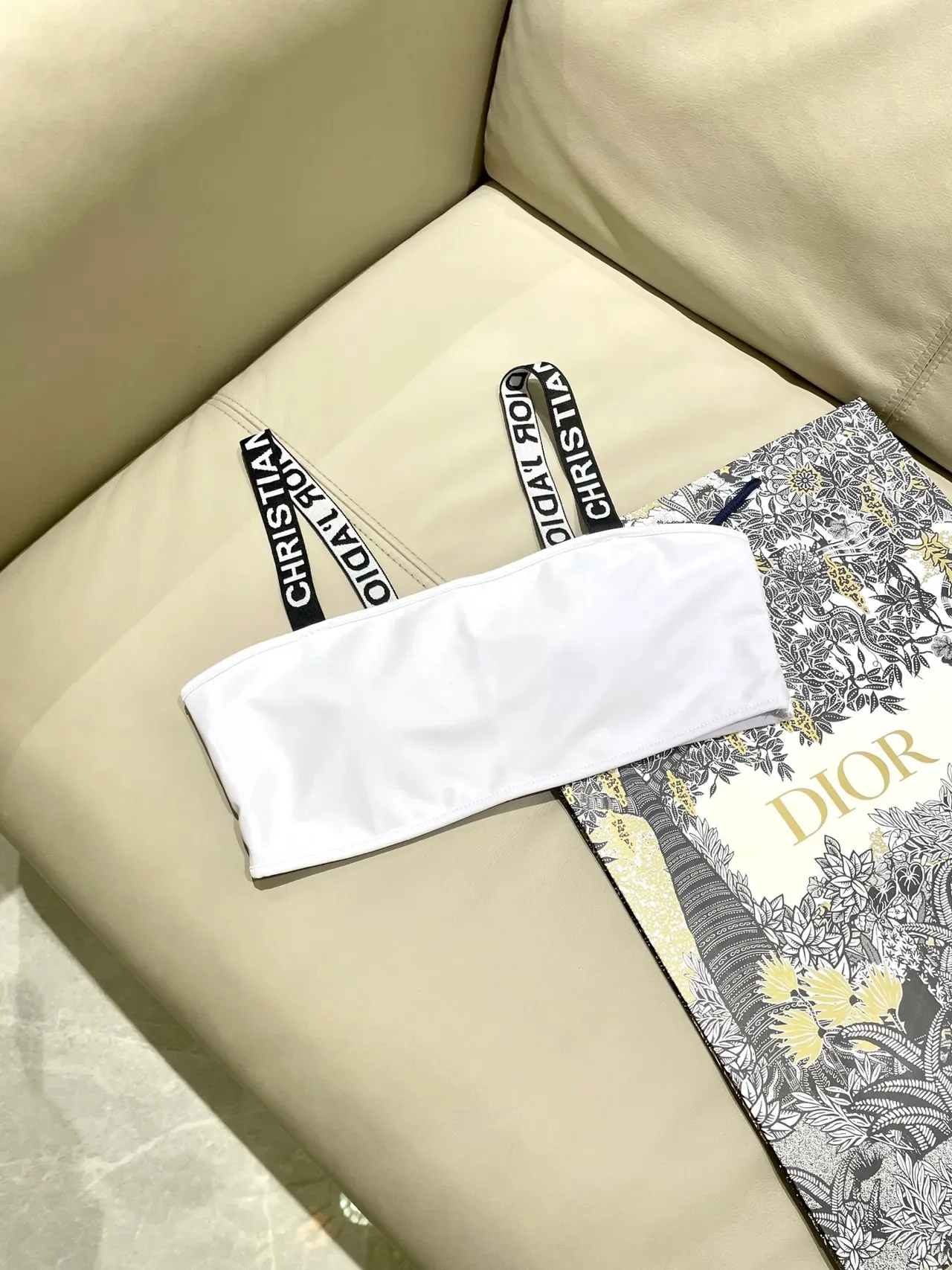 Dior J'adore White Bandeau Top and High-Waisted Briefs Swimwear 4
