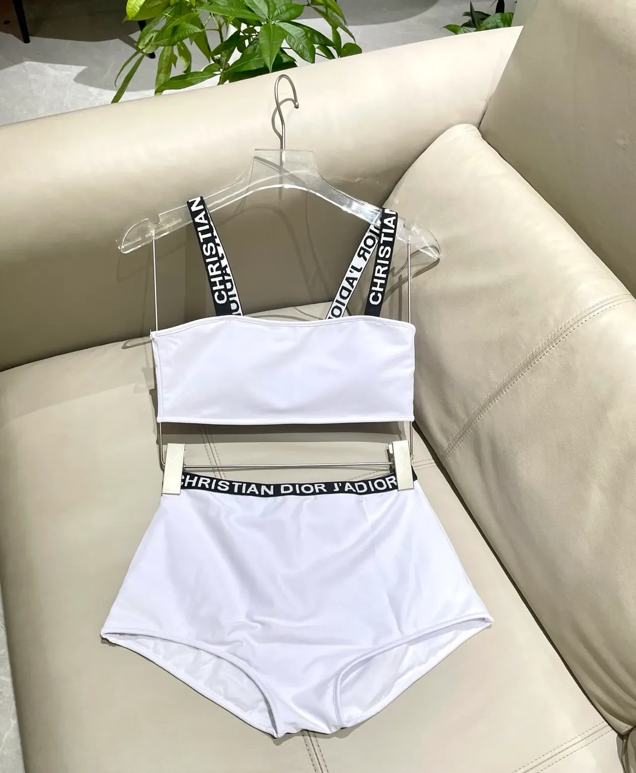 Dior J'adore White Bandeau Top and High-Waisted Briefs Swimwear 5