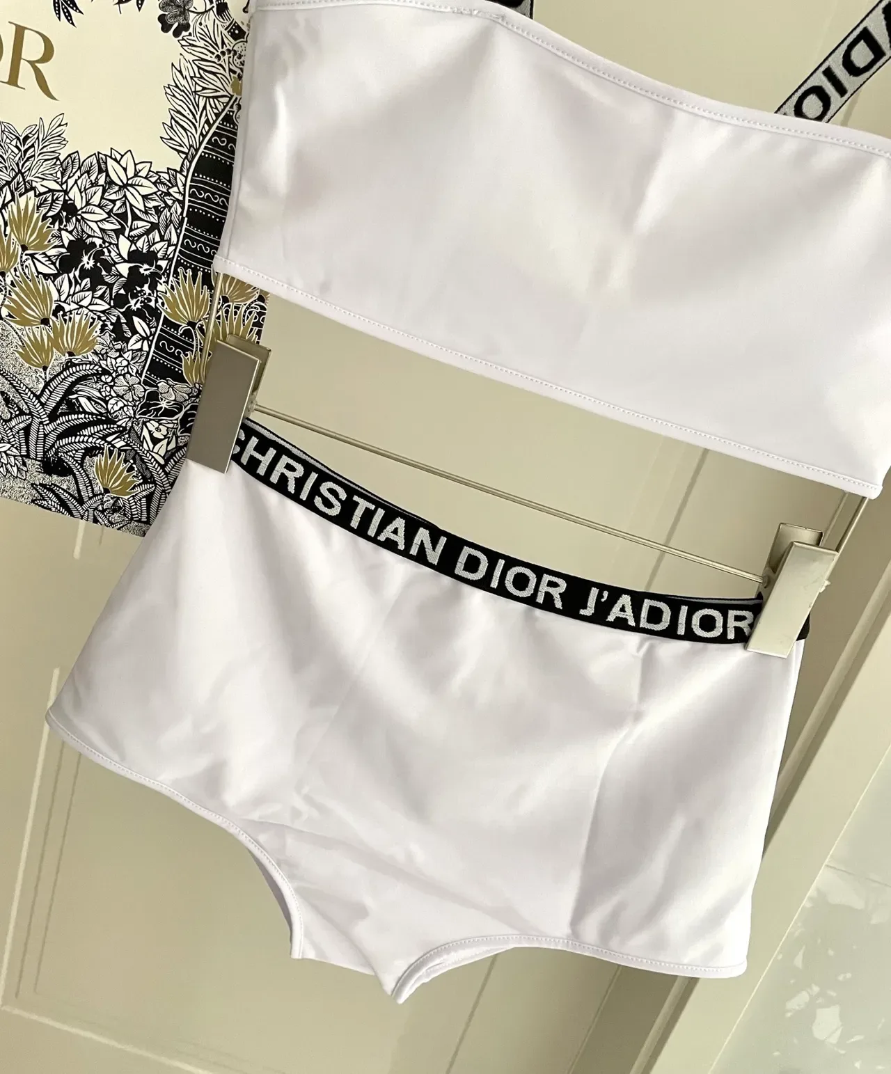 Dior J'adore White Bandeau Top and High-Waisted Briefs Swimwear 7