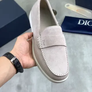 Dior Loafer Beige White Suede Upper Moc-Toe Stitching Loafer