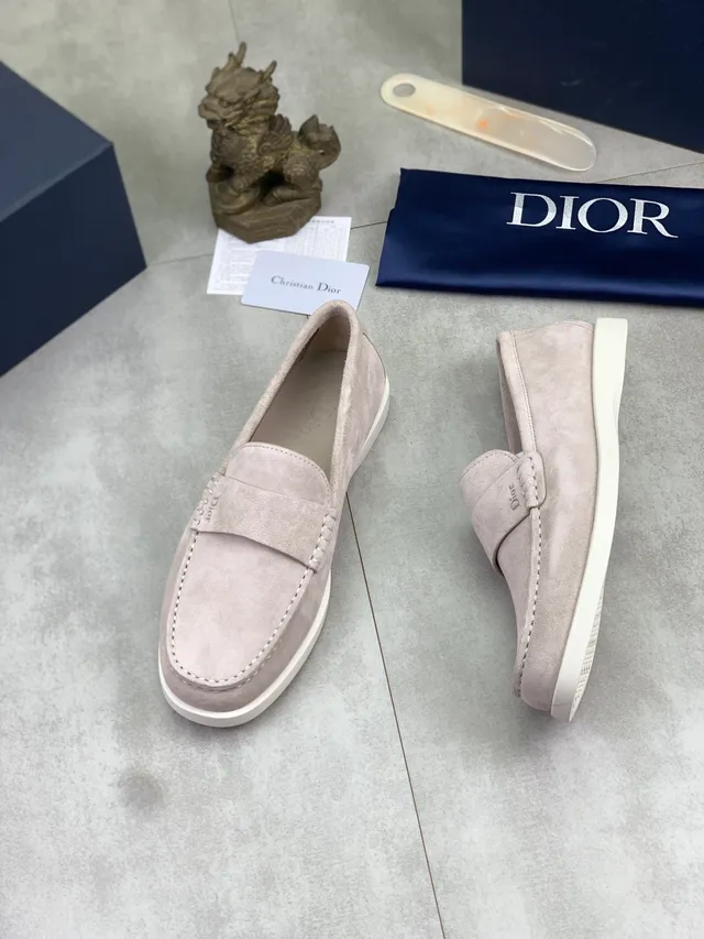 Dior Loafer Beige White Suede Upper Moc-Toe Stitching Loafer 5