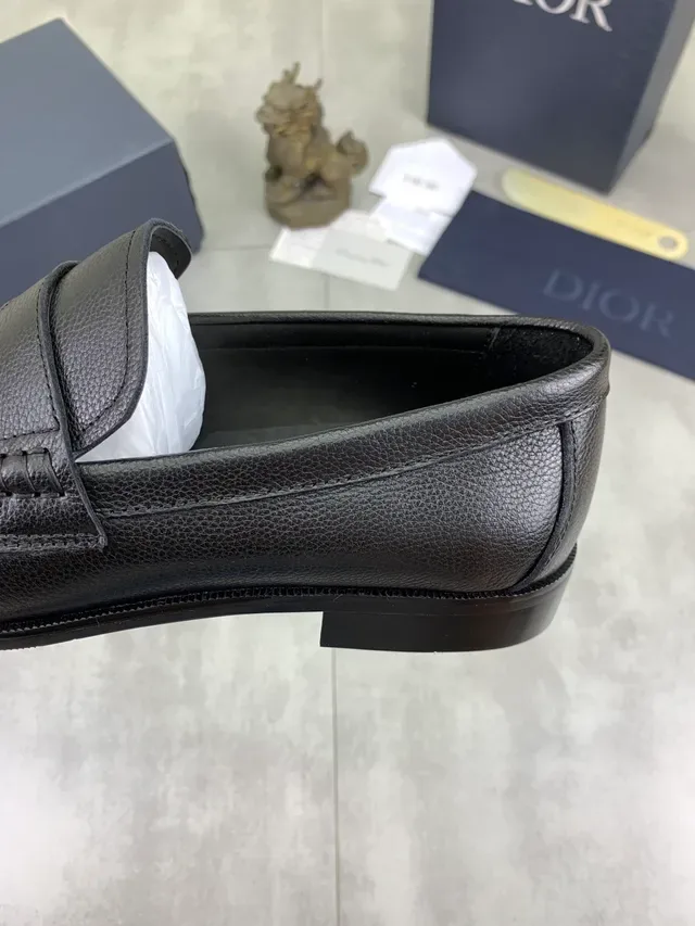 Dior Loafer Black Pebbled Leather Penny Strap Loafer 4