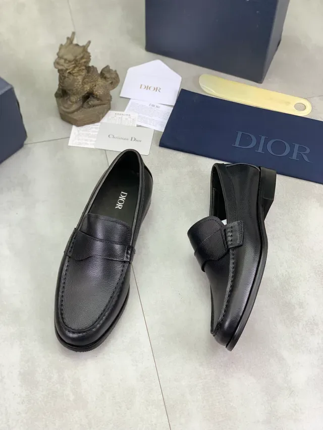 Dior Loafer Black Pebbled Leather Penny Strap Loafer 5