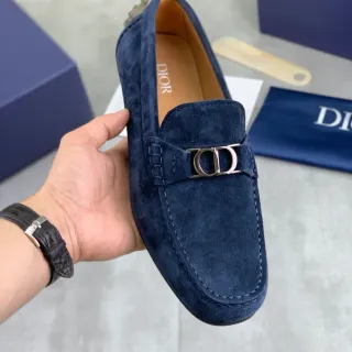 Dior Loafer Navy Suede CD Buckle Slip-On Loafers