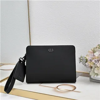 Dior Oblique Sac de poignet en cuir noir monogrammé structuré rectangulaire silhouette 10