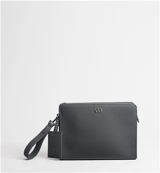 Dior Oblique Sac de poignet en cuir noir monogrammé structuré rectangulaire silhouette 11