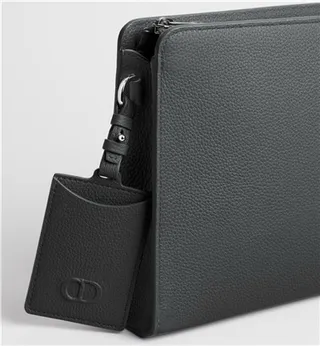 Dior Oblique Sac de poignet en cuir noir monogrammé structuré rectangulaire silhouette 14