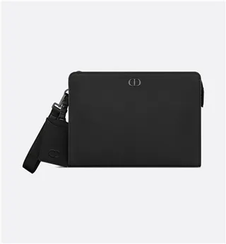 Dior Oblique Sac de poignet en cuir noir monogrammé structuré rectangulaire silhouette 15