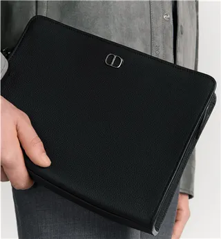 Dior Oblique Sac de poignet en cuir noir monogrammé structuré rectangulaire silhouette 16