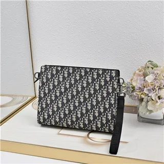 Dior Oblique Sac de poignet en cuir noir monogrammé structuré rectangulaire silhouette 23